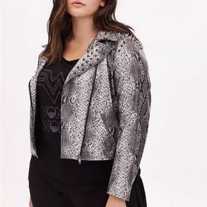Torrid Silver Leather Moto Jacket Snakeskin Print